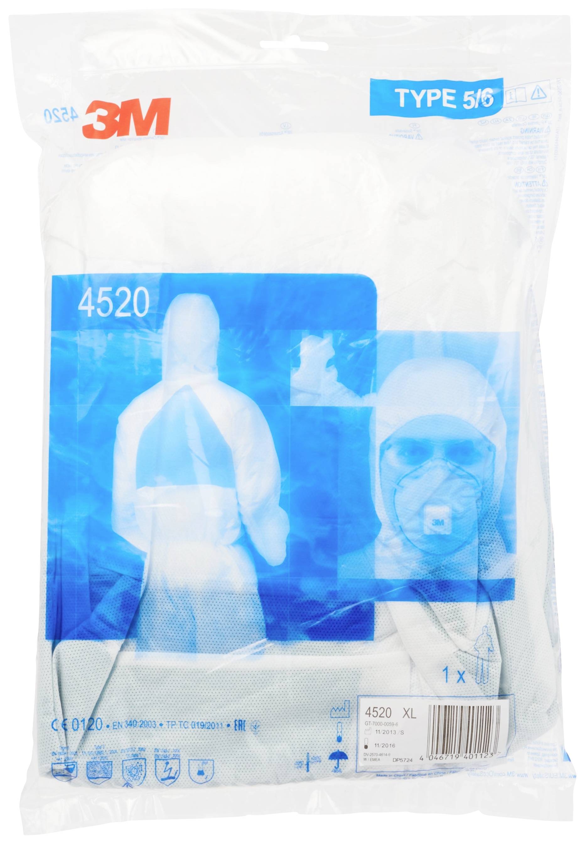 Захисний комбінезон 3M 4520XL, розмір одягу: XL, білий