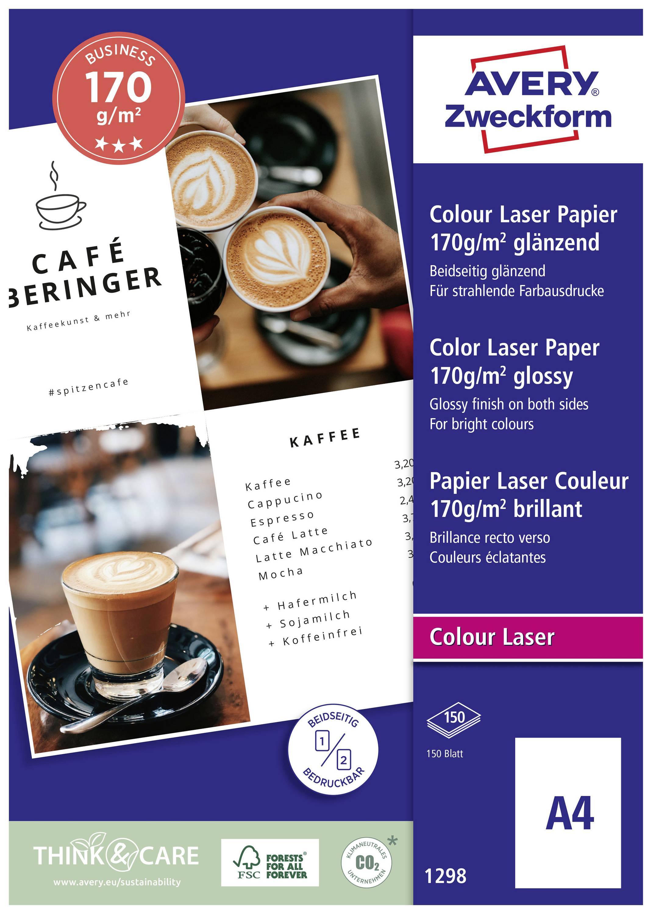 Папір для лазерного принтера Avery-Zweckform Business Colour Laser Paper 1298, білий, A4, 170 г/м², 150 аркушів