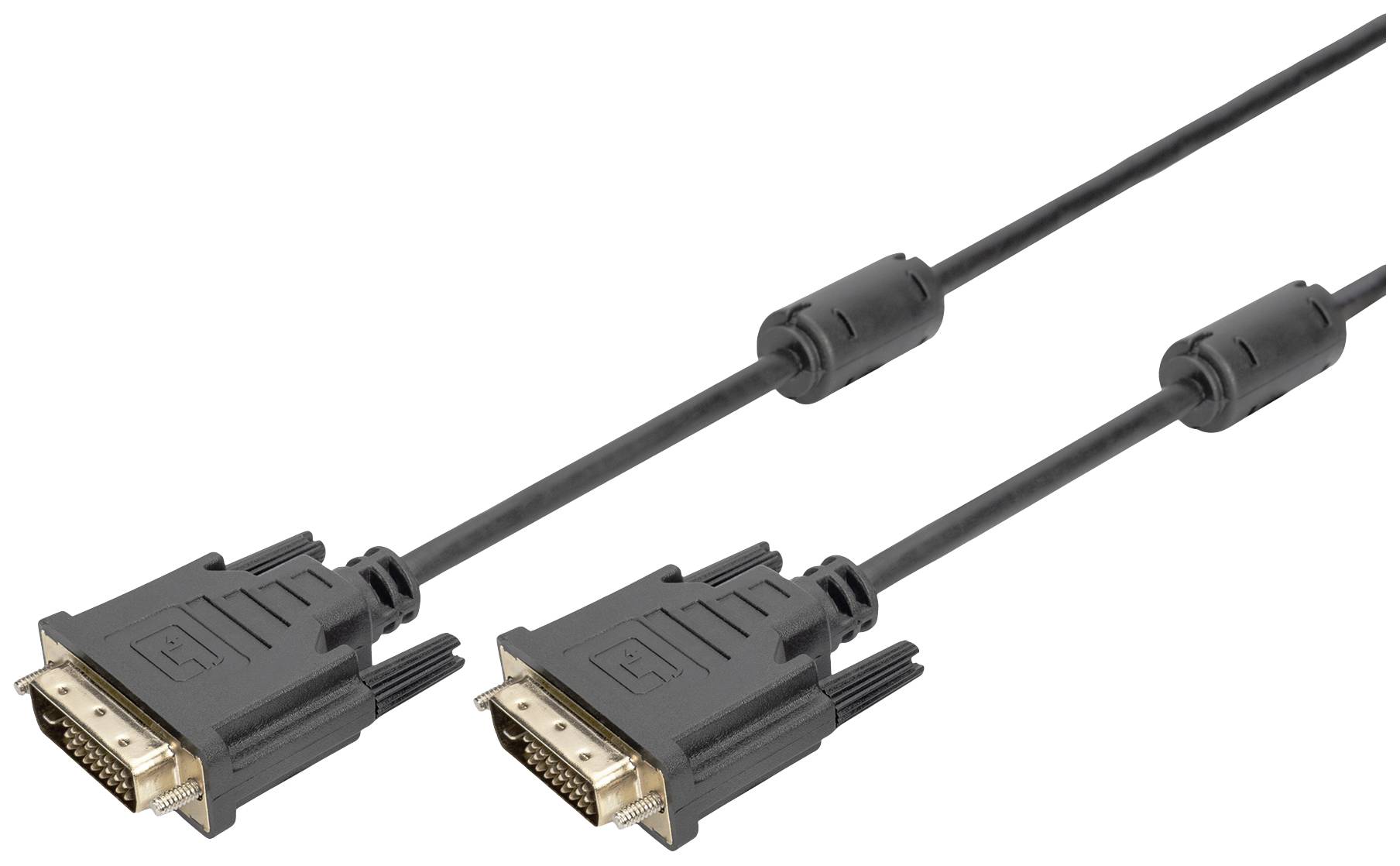 Кабель Digitus DVI DVI-D 24+1pin. Роз'єм, DVI-D 24+1pin. Роз'єм 5.00 м чорний AK-320101-050-S з гвинтовим роз'ємом, з феритовим ос