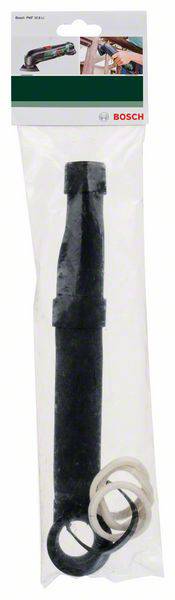 Pakowany zestaw części zamiennych do myjki ciśnieniowej Bosch, zawierający czarny odcinek węża oraz pierścienie uszczelniające.
