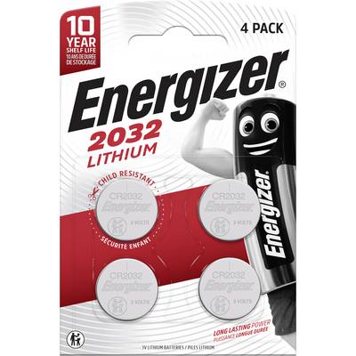 'Energizer 2032 Litowy pakiet 4 szt.' zawierający cztery baterie CR2032 odporne na otwarcie przez dzieci o długotrwałej mocy. Odnotowana 10-letnia żywotność przechowywania.