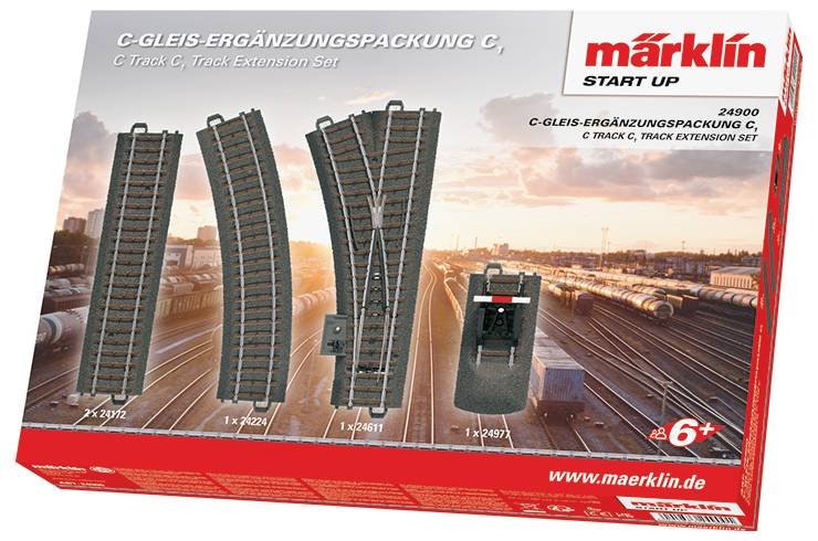 Zestaw rozszerzający Märklin Start Up C-Track: zawiera różne sekcje toru i złączniki do układów modeli pociągów. Przeznaczony dla dzieci w wieku 6+.