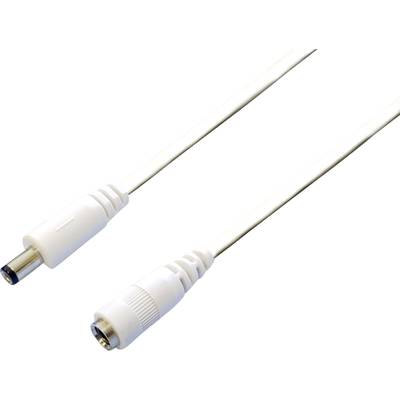 Białe kabel koaksjalny z dwoma różnymi wtyczkami na końcach, jedną męską i jedną żeńską, przeznaczony do połączeń audiowizualnych.