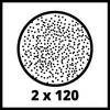 Czarny okrąg wypełniony małymi kropkami z napisem '2 x 120' poniżej.