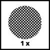 Czarno-białe kółka w kratkę umieszczone centralnie na białym tle, z napisem '1x' poniżej.