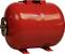 Czerwony zbiornik ciśnieniowy o kształcie cylindrycznym, wyposażony w płaskie podpory od spodu, stosowany do magazynowania cieczy lub gazów.