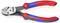 Szczypce oznaczone logo 'KNIPEX' z czerwonymi i niebieskimi gumowanymi uchwytami oraz stalowym obcinakiem, z tekstem '73 72 180 F' i 'Opatentowana głowica. Przewód Piano ø 3 mm'.