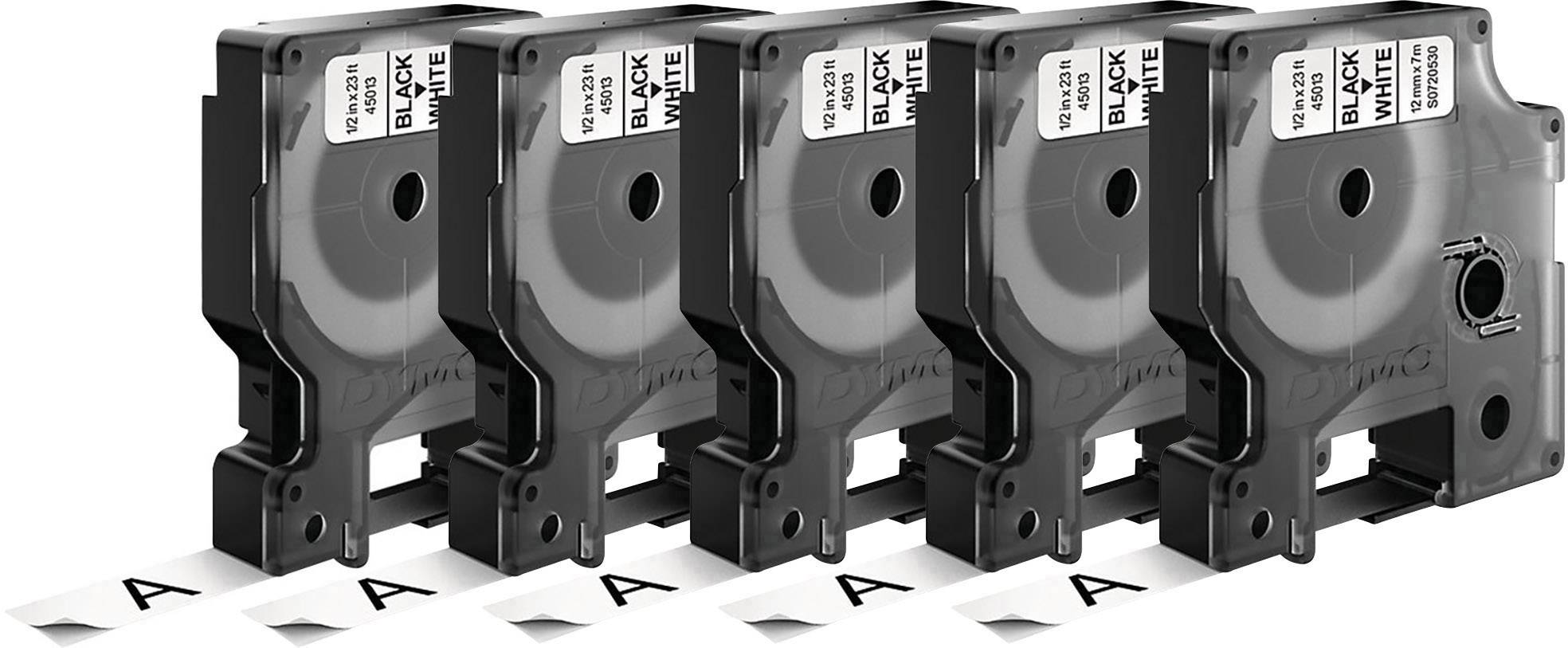 DYMO 45013 (x5) Стрічка для друку, набір з 5 шт. Колір стрічки: білий Колір друку: чорний 12 мм 7 м
