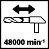 Ilustracja symboliczna strzałki wskazującej w prawo i w lewo, umieszczonej nad wiertłem z napisem '48000 min⁻¹'.