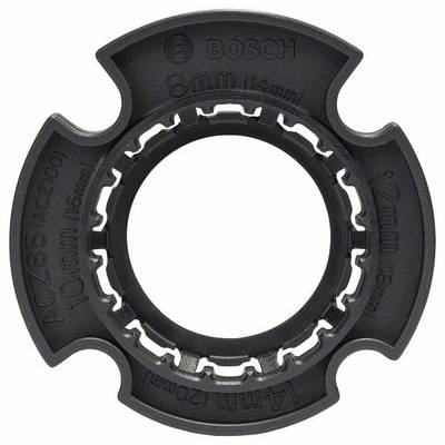 Czarny, okrągły adapter narzędziowy z nadrukami: 'Bosch', '8mm, 14mm, 10mm, 16mm, 12mm'. Adapter do mocowania narzędzi.