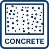 Prostokątny symbol z napisem 'CONCRETE' poniżej. Wewnątrz prostokąta wiele losowo rozmieszczonych niebieskich punktów.
