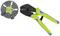 Szczypce z zielonymi uchwytami i wymienną końcówką do obróbki kabli, na białym tle.