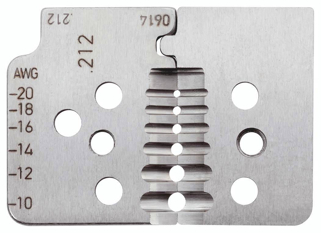 Narzędzie do cięcia metalu z wieloma okrągłymi wycięciami przeznaczonymi do różnych rozmiarów drutu, oznaczonymi wartościami AWG.