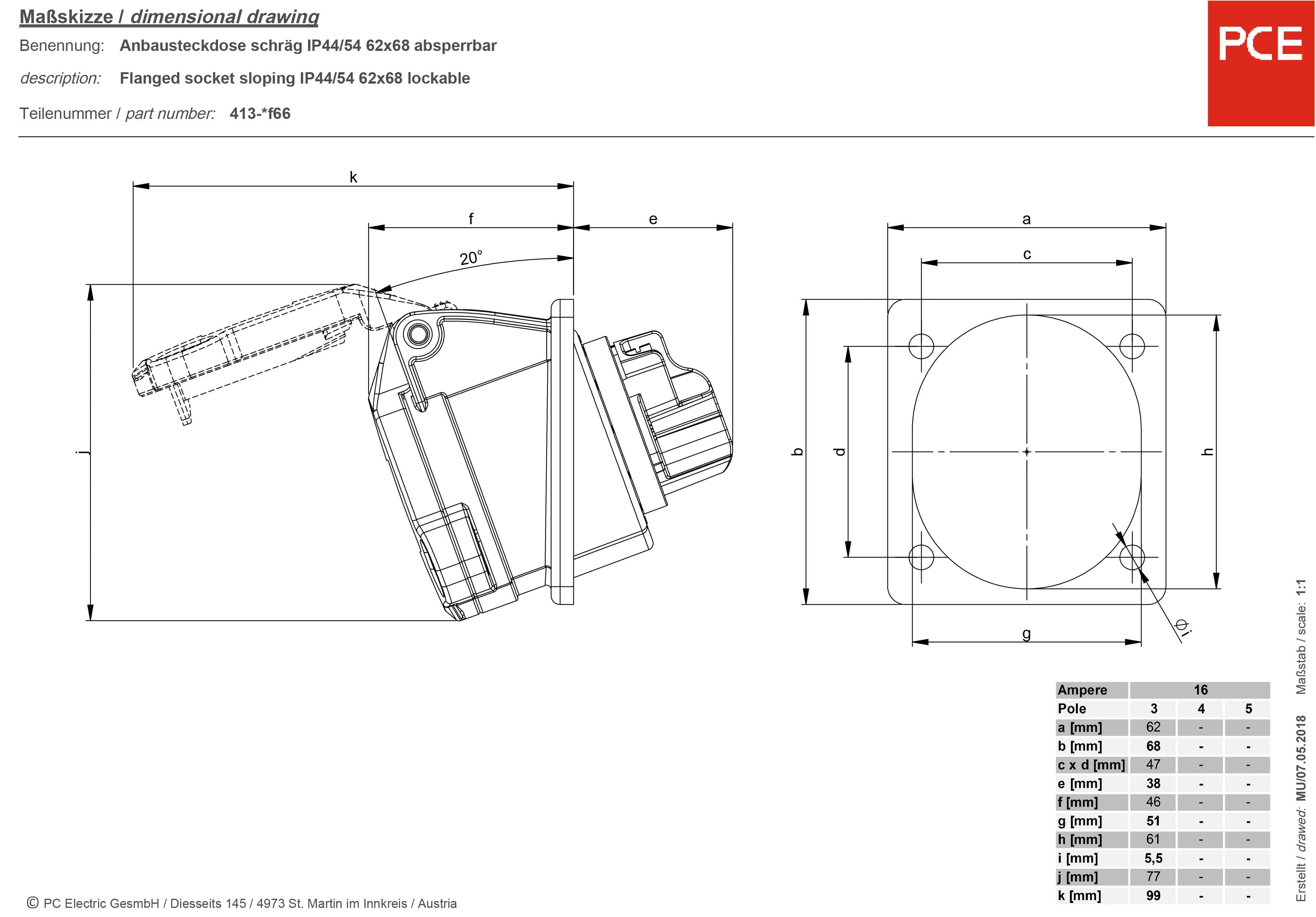 Монтажна коробка CEE-CARA PCE 413-6f66 16 A 230 V