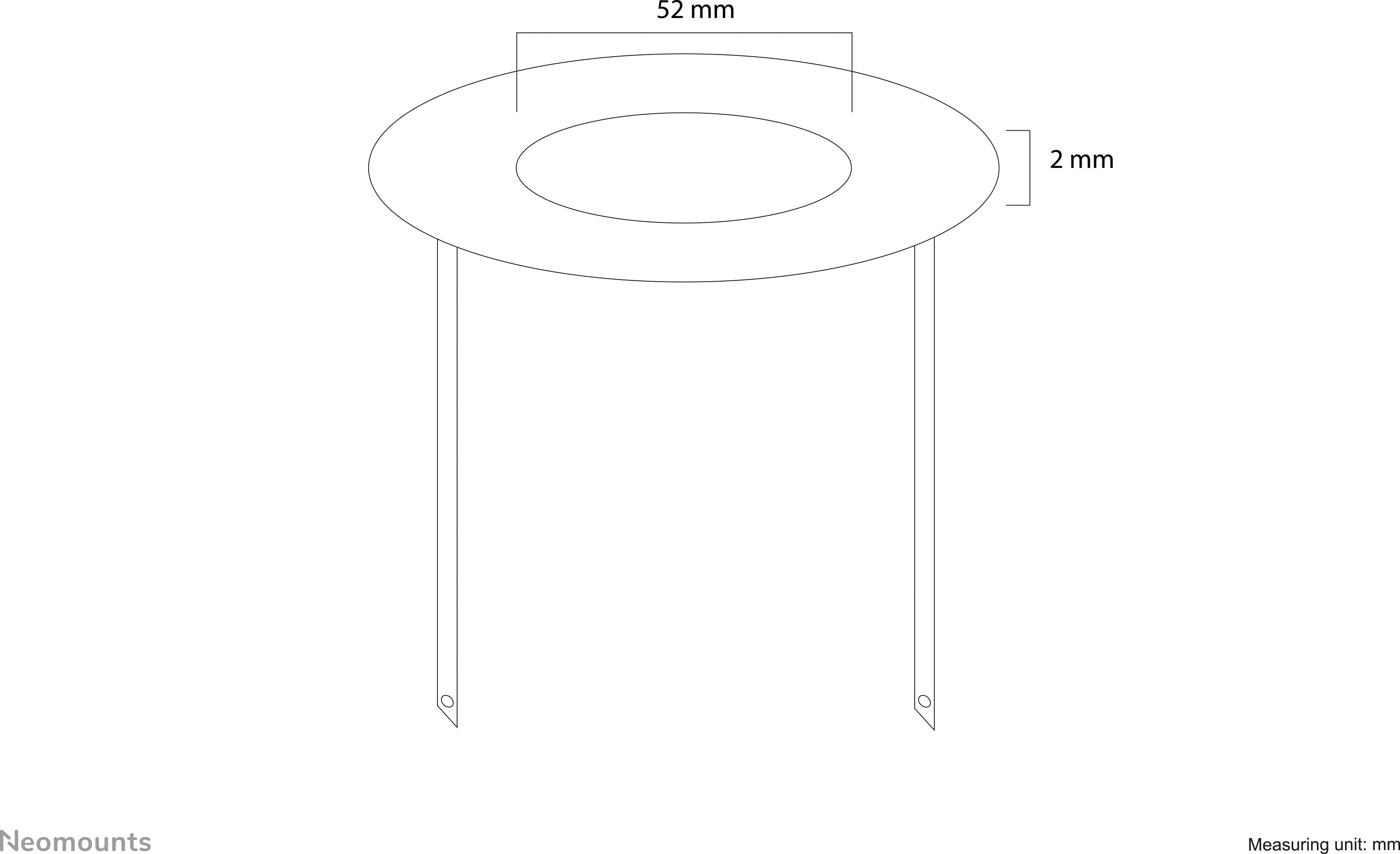 Diagram okrągłego obiektu o średnicy 52 mm i wysokości 2 mm. Posiada dwie podłużne uchwyty.