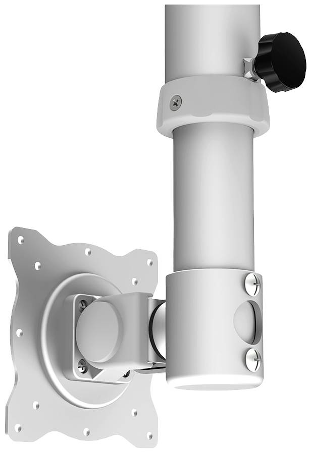 Srebrny, regulowany uchwyt na monitor z solidnym mocowaniem ściennym. Idealny do elastycznego ustawienia ekranu.