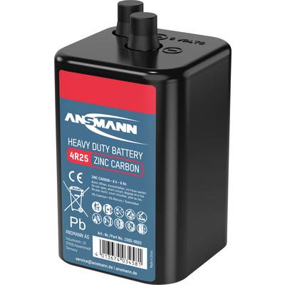 Bateria w formacie 4R25, marka Ansmann, Heavy Duty, technologia cynkowo-węglowa, napięcie: 6V, pojemność: 9Ah, czarna z czerwoną etykietą.