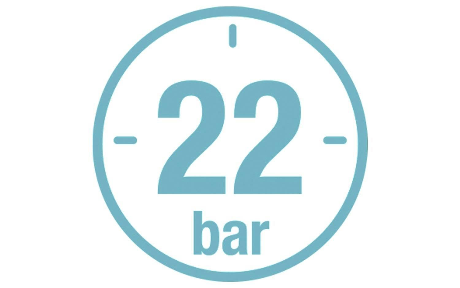 „22 bar" w kole, prawdopodobnie wskaźnik ciśnienia lub istotna informacja dotycząca produktu lub urządzenia.
