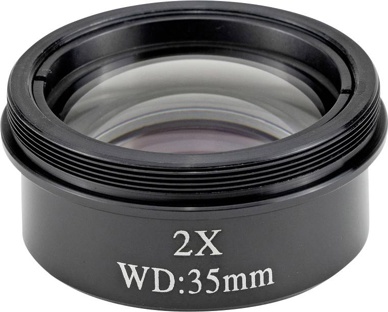 Podwójna soczewka powiększająca z napisem '2X WD:35mm', przeznaczona do urządzeń optycznych.