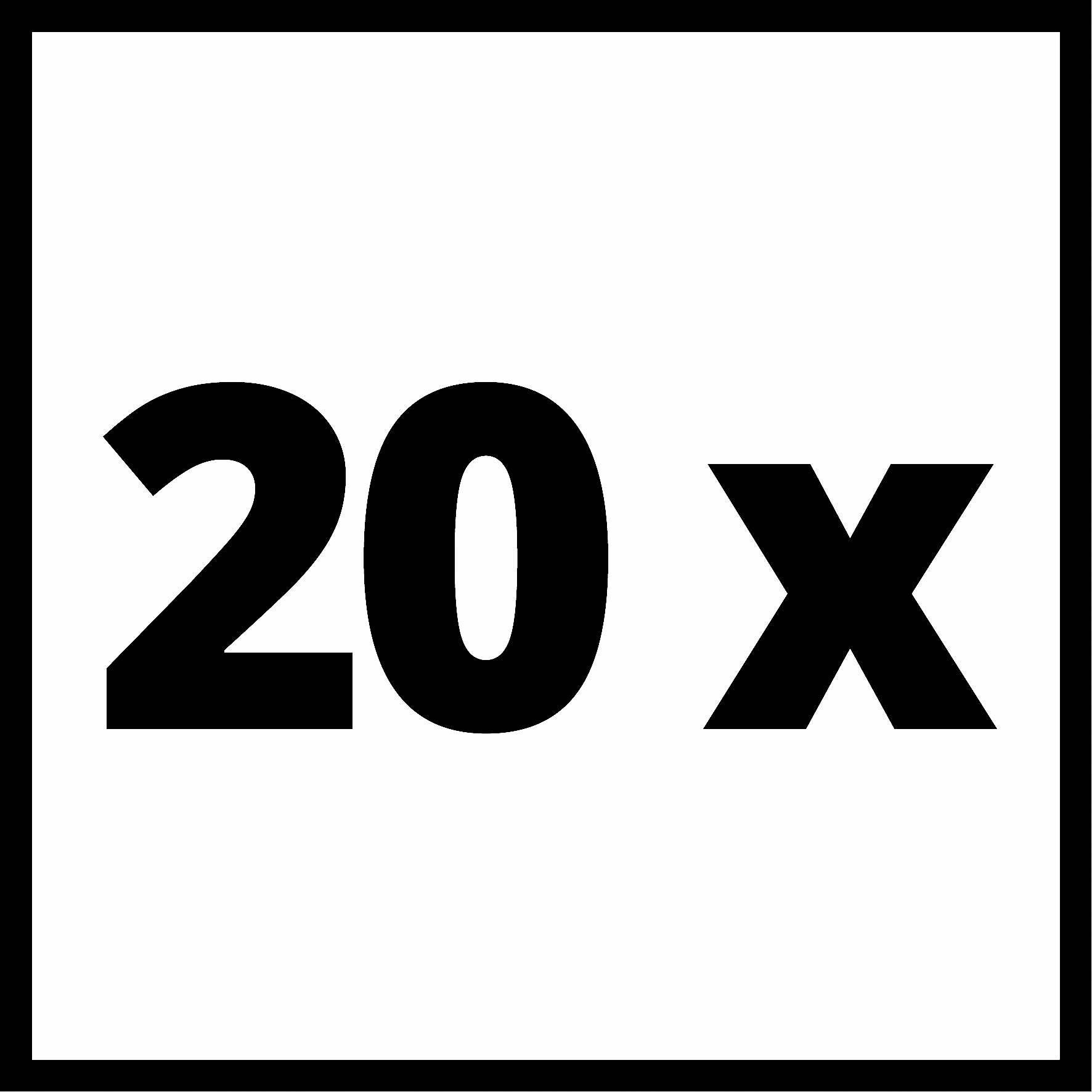 Obraz z liczbą '20 x' w czarnym tekście na białym tle.