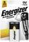 9V alkaliczna bateria Energizer w białym opakowaniu z żółtym akcentem i maskotką komiksową unoszącą ramię.