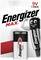 Opakowanie baterii 9V marki 'Energizer Max' na czerwono-białym tle. Kreskówkowa maskotka baterii unosi ramię.