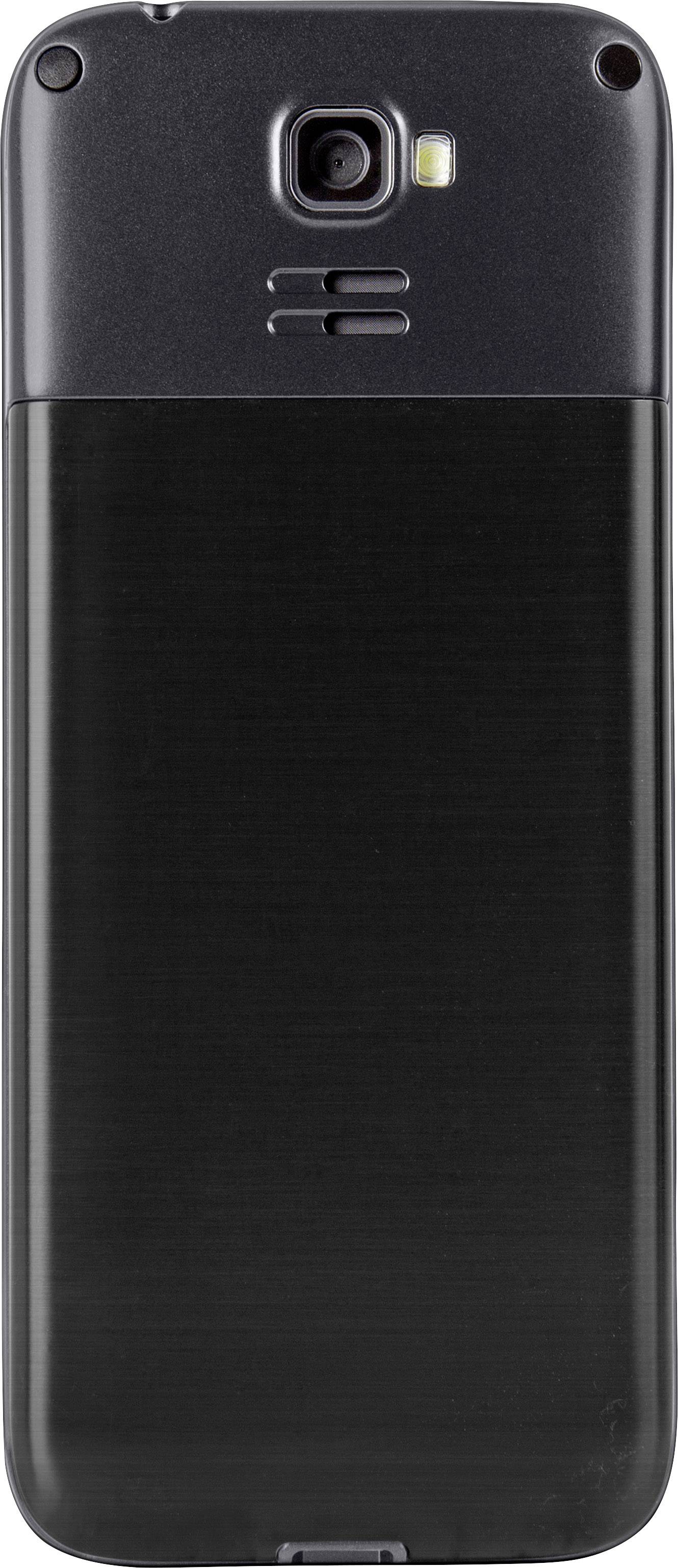 Tylna strona czarnego telefonu komórkowego z aparatem i lampą błyskową u góry.