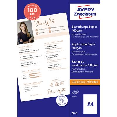 Szablon CV w formacie A4 z obszarami informacyjnymi dotyczącymi wykształcenia i doświadczenia zawodowego. Projekt firmy Avery Zweckform przeznaczony do druku.