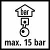 Obraz przedstawia symbol z domkiem i napisem 'bar' oraz wskazaniem 'maks. 15 bar'.
