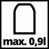 Maks. 0,9 l z symbolem pojemnika wskazującym na maksymalną pojemność 0,9 litra.