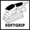 'Softgrip' jest przedstawiony pod schematycznym rysunkiem urządzenia szlifierskiego, które zostało zaprojektowane z myślą o ergonomicznym użytkowaniu.