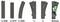 Zestaw torów kolejowych z 3 prostymi, 5 zakrętami, 2 rozgałęzieniami oraz 1 torem zwrotnym, przedstawiający przód i tył z etykietami w języku niemieckim.