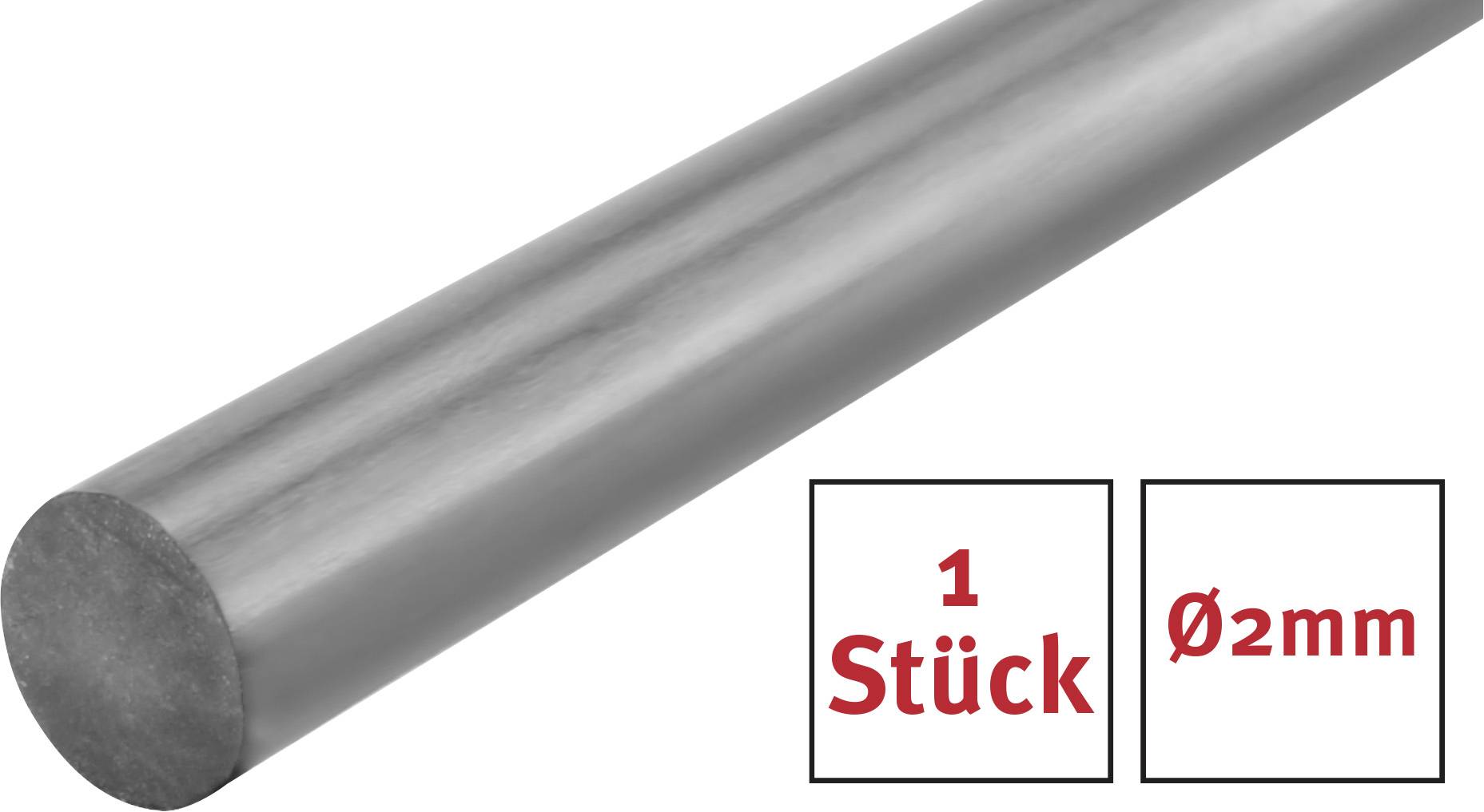 Pręt metalowy cylindryczny, średnica 2 mm, długość nieokreślona. Tekst na obrazku: '1 sztuka Ø2mm'.