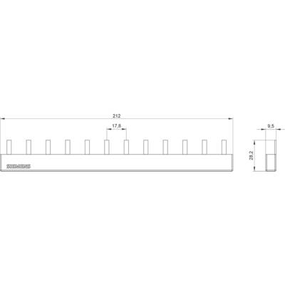 Rysunek techniczny listwy radiatora z wymiarami: długość 212 mm, wysokość 23,2 mm, szerokość 9,5 mm, rozstaw żeber 17,8 mm.