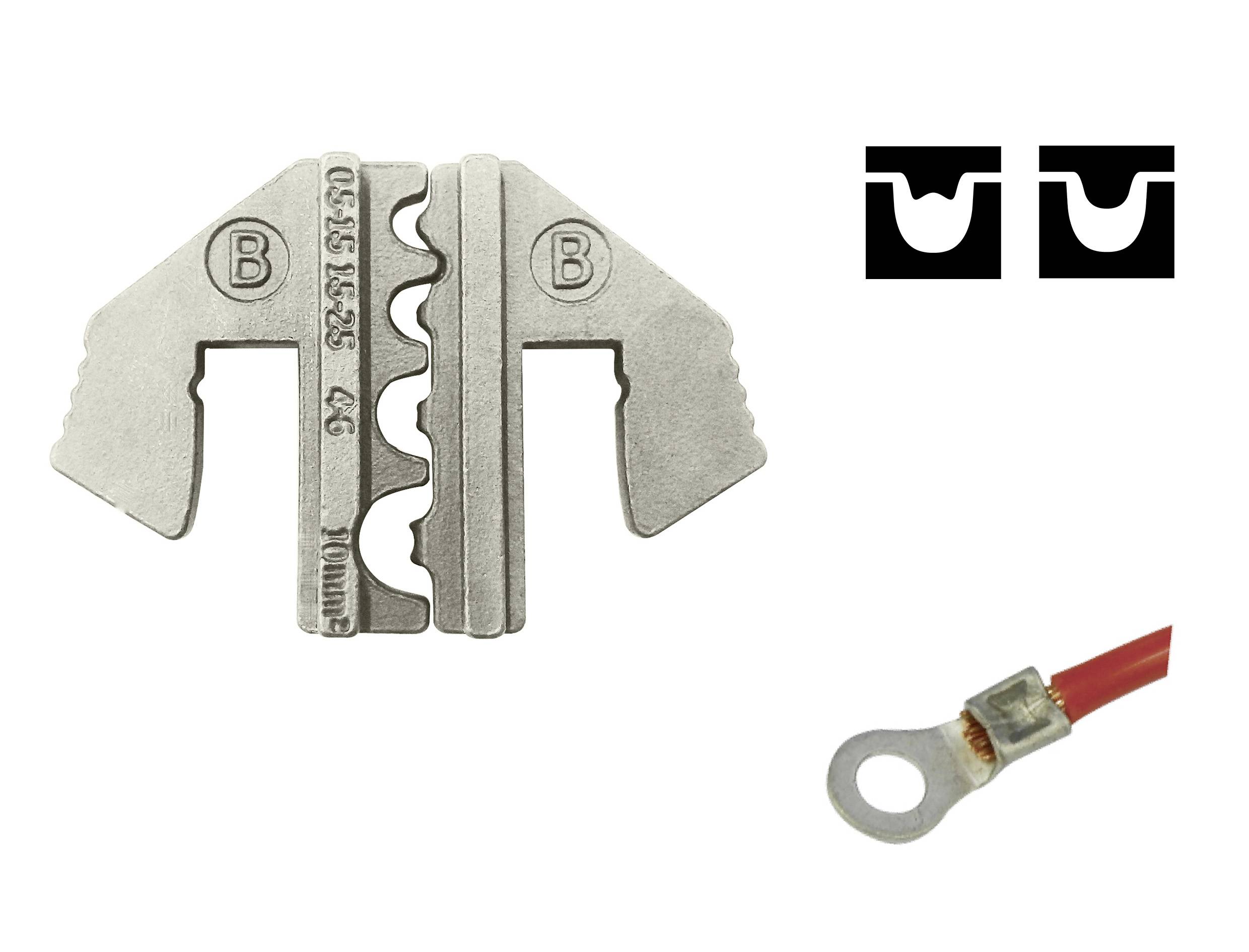 Kabel zakończony końcówką kablową, podłączony do czerwonego przewodu. Metalowy szablon z napisem '0350 4526 46'. Dwa czarne symbole w kształcie litery L.