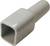 Szara-biała plastikowa nasadka z podłużnym korpusem i kwadratowym otworem, służąca do ochrony lub izolacji końcówek przewodów.
