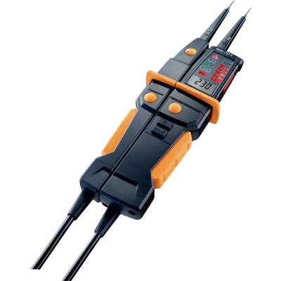 Elektryczny tester napięcia z dwoma sondami i wskaźnikiem LED do pomiaru napięcia i ciągłości obwodu, wykonany w kolorach czarnym i pomarańczowym.