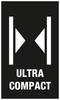 Obraz przedstawia symbol składający się z dwóch przeciwstawnych trójkątów umieszczonych między dwiema liniami, pod którymi napisano 'ULTRA COMPACT'.