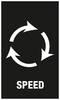 Trzy białe strzałki tworzą okrąg na czarnym tle, pod spodem widnieje napis 'SPEED'.