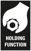 Czarna tablica przedstawia białą dłoń trzymającą śrubę sześciokątną. Pod spodem widnieje napis 'HOLDING FUNCTION'.