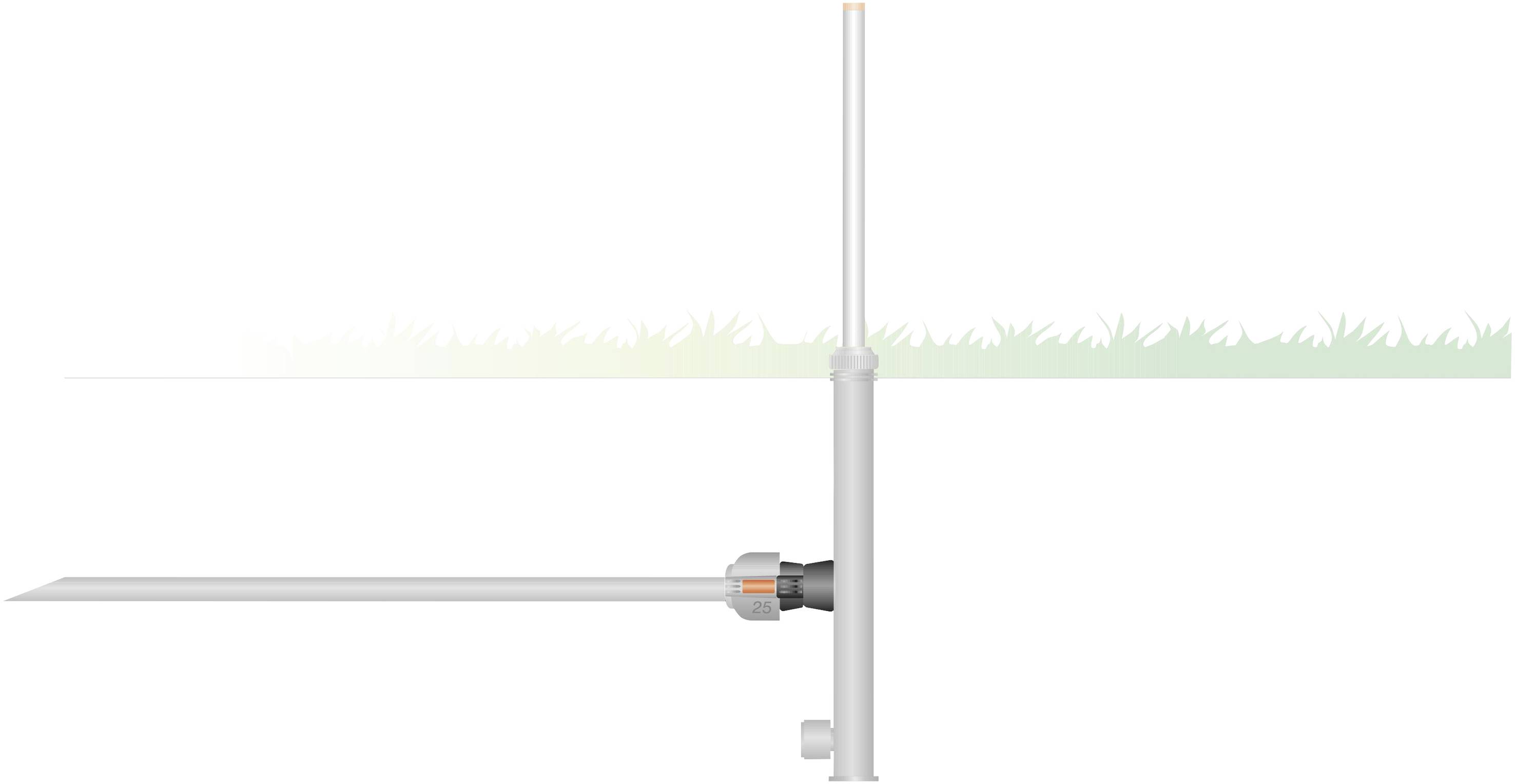 Przekrój poprzeczny teleskopu antenowego na zewnątrz z prętem uziemiającym obok trawnika.