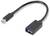 Krótki kabel adapter z USB-C na USB-A, służący do łączenia urządzeń z różnymi złączami.
