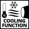 'Funkcja chłodzenia': Symbol z termometrem, płatkiem śniegu, liniami przepływu powietrza i cylindrem wskazuje funkcję chłodzenia.