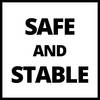 'BEZPIECZNE I STABILNE' wytłuszczonymi czarnymi literami na białym tle.