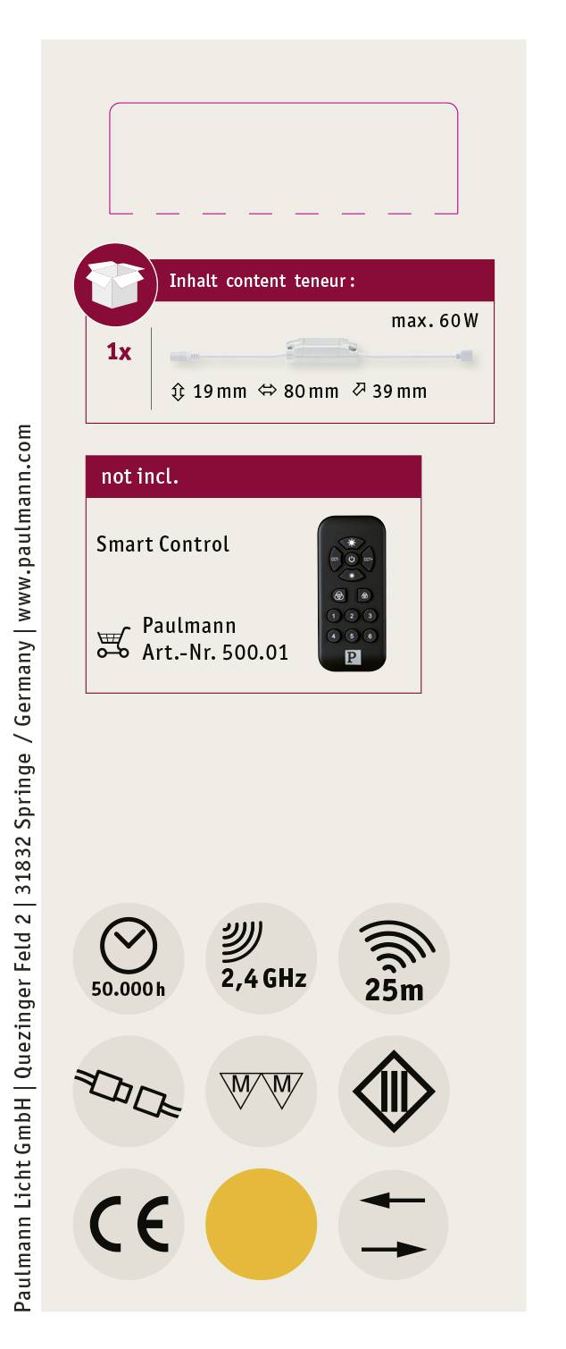 Подвійна розетка Paulmann 50038 для димера 12 В, пластик (Ш x В x Г) 3,9 x 1,9 x 8 см, 1 шт.