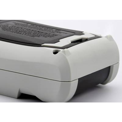 Urządzenie mobilne wykonane z białego i czarnego tworzywa sztucznego, prawdopodobnie elektroniczny przyrząd pomiarowy, sfotografowane od tyłu.