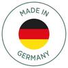 Etykieta 'Made in Germany' z flagą niemiecką.