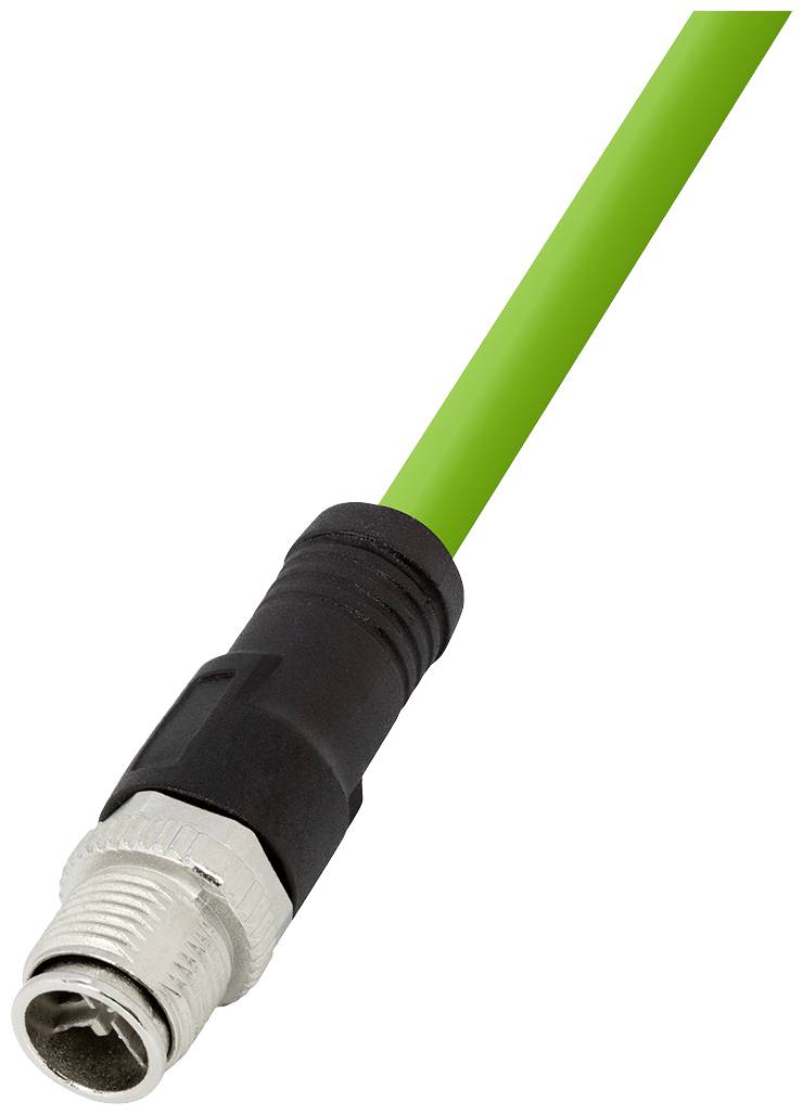 Zielony kabel koaksjalny z metalowym wtykiem F do podłączenia do telewizora lub sieci.