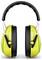 Żółte chroniące słuch nauszniki z aktywną redukcją szumów z czarnymi i zielonymi akcentami, zaprojektowane, aby zapewnić ochronę słuchu w głośnych środowiskach.