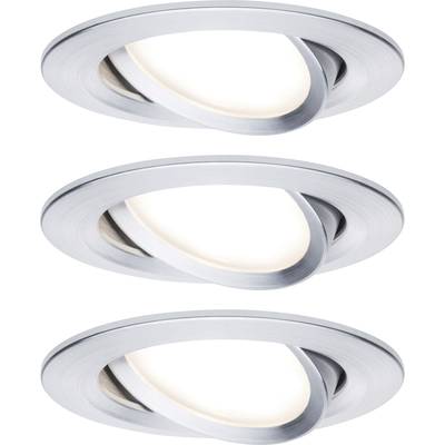 Trzy regulowane punktowe lampy sufitowe LED w srebrnej obudowie, które pozwalają kierować światło w różnych kierunkach.
